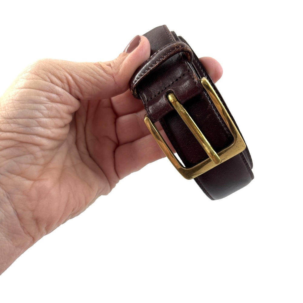 Trafalgar Hand Polished Cortina Leather Belt Brown Brass Buckle Size 34